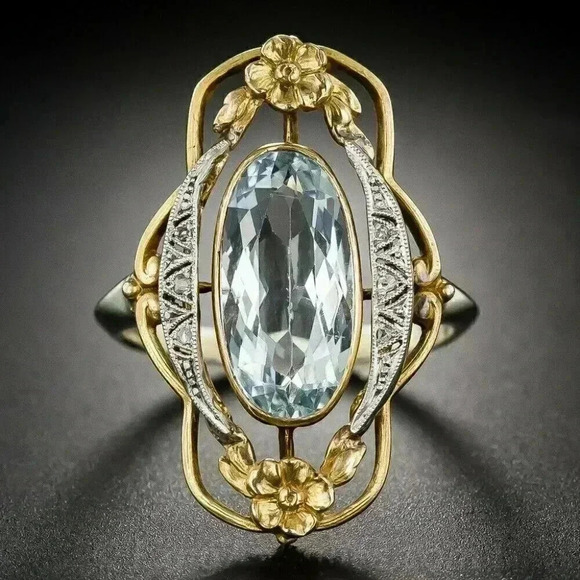New Gorgeous Bridgerton Regency Era Look 925 Silver Aquamarine CZ Ring - Picture 1 of 4